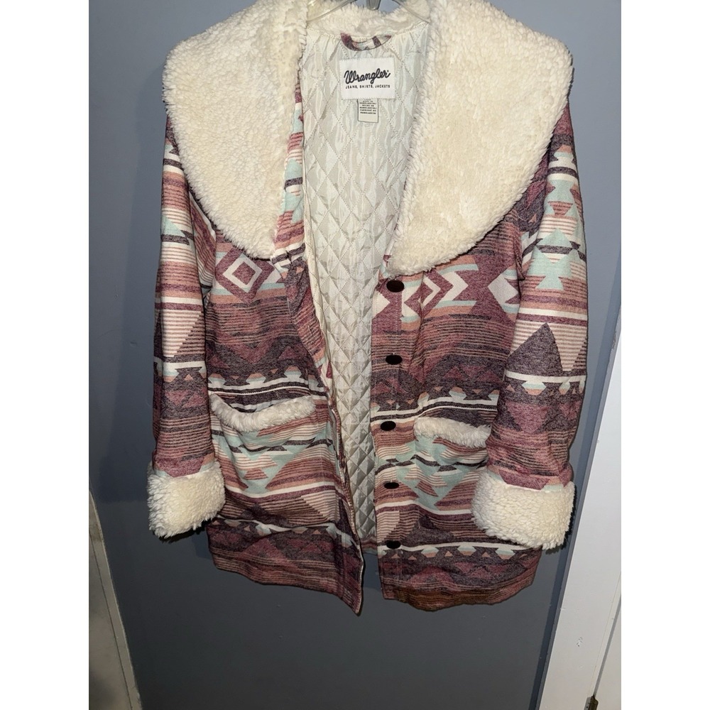 Wrangler Retro Women's Sherpa Shawl Collar Southwestern‎ Print Coat Large